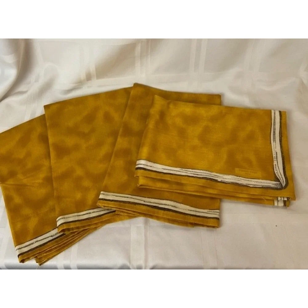 Pierre Frey Paris Mustard Yellow Cotton Napkins Set of 4 Made in France 19.5in